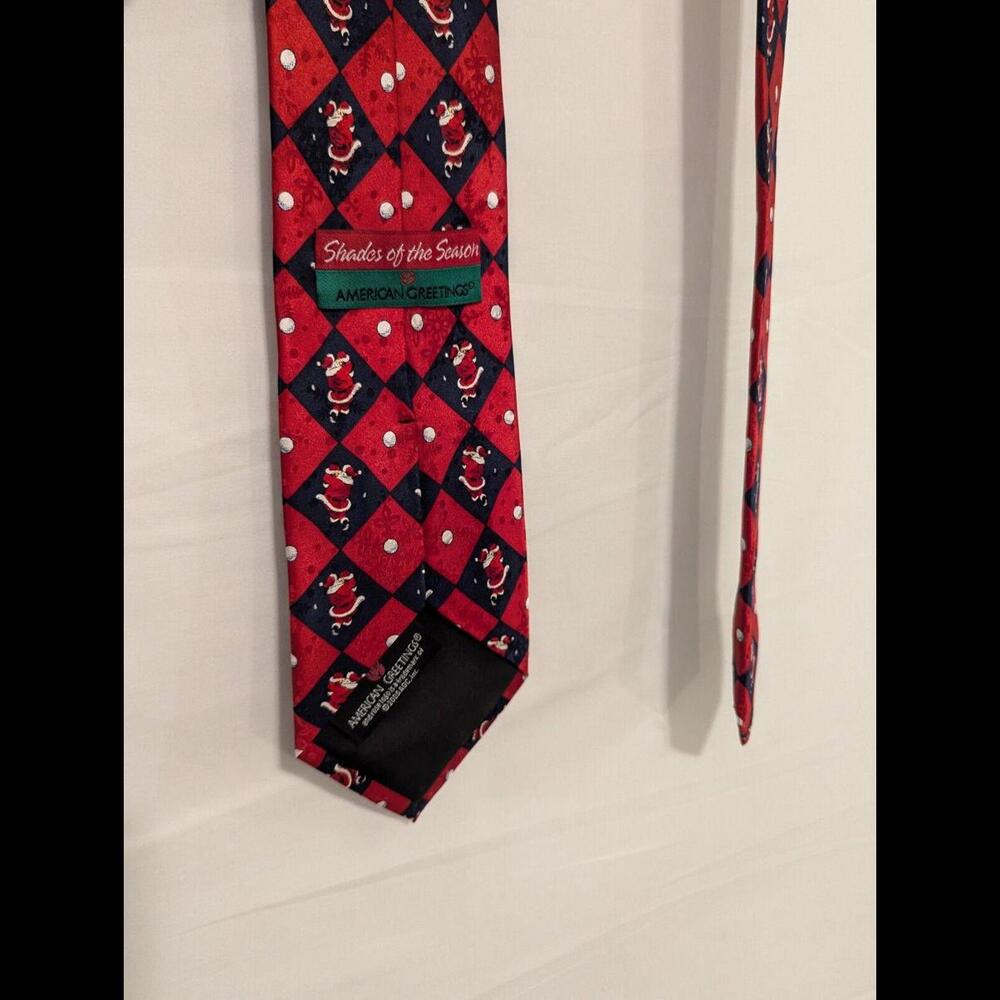 Santa Golf Christmas Tie/American Greetings/Checkered/Holiday/Silk - Picture 7 of 7